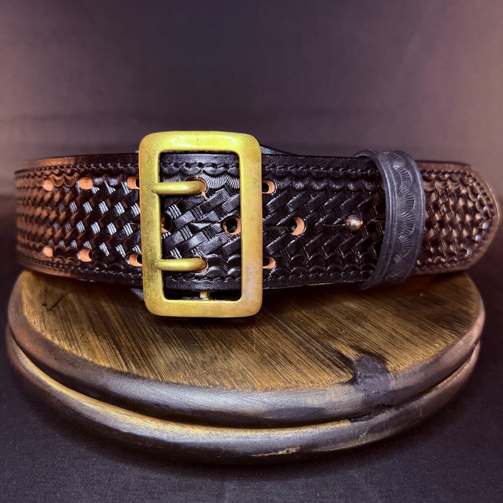 Dutyman Sam Browne Duty Belt with Belt Keeper Size 30" Black Basketweave Leather